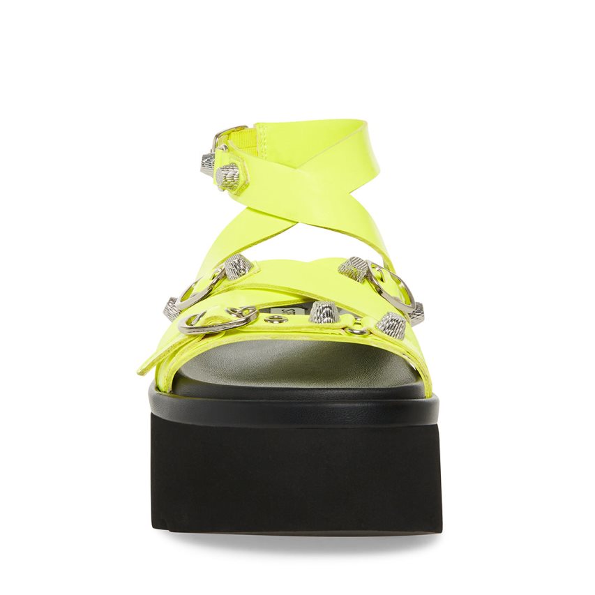 Green Steve Madden Brant Neon Women's Platform Sandals | PH 2960BLW